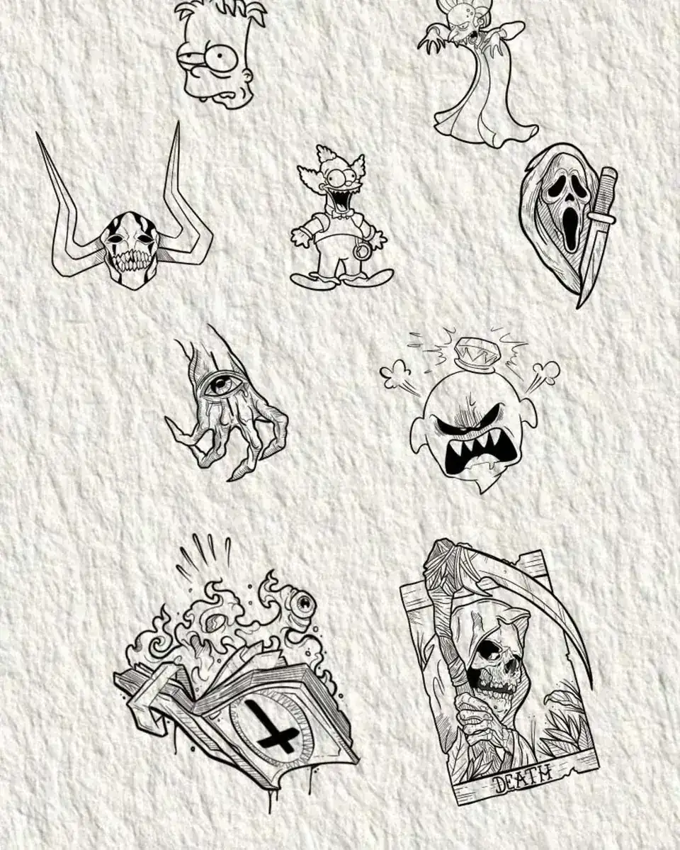 Hoja de diseños de Victor Hugo en línea: fantasmas, personajes de caricatura y cartas de tarot